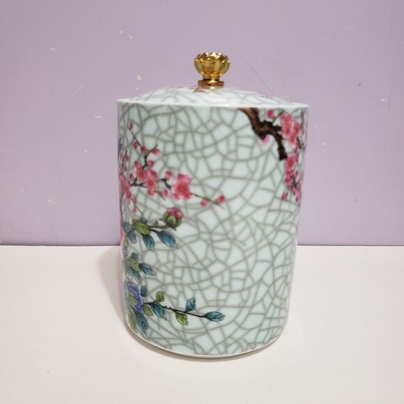 Asian Porcelain Ceramic Tea Bag / Trinket Canister Home Decor 5"×3.5" - Picture 3 of 10